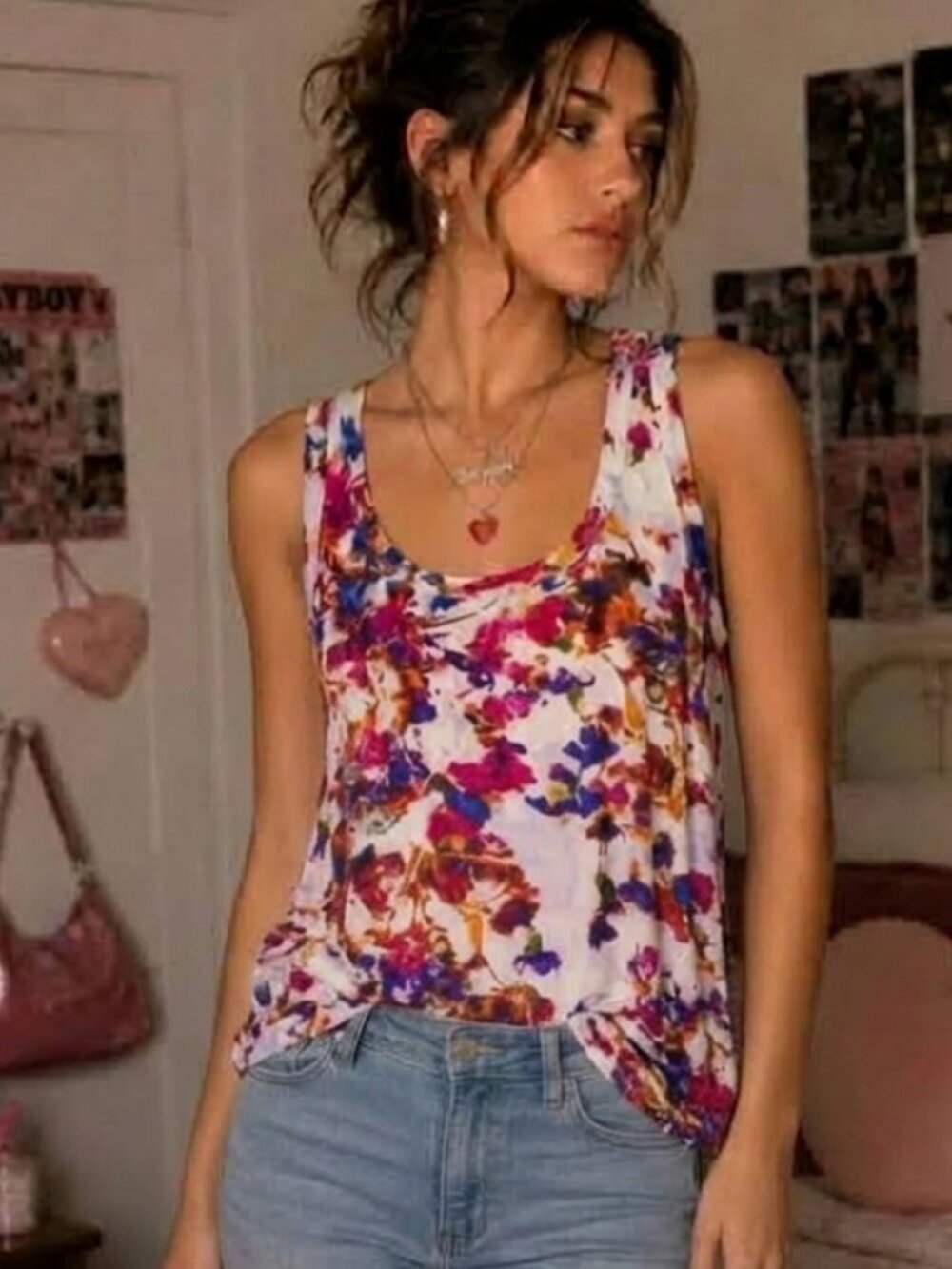 Loveappella Earnest Swing Abstract Rose Print Spring Knit Top from Stitchfix NEW